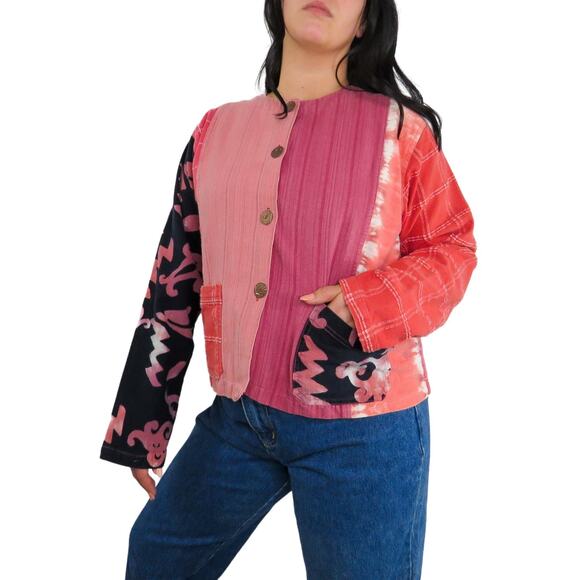 Wild Thing 1990s Vintage Pink Patchwork Multi-Print Jacket Small Medium - Picture 6 of 7